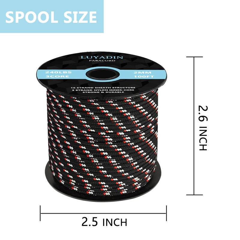 LUYADIN Paracord 240lb - Diameter 2mm Micro Utility Cord -3 Strand Parachute Spool Cord - 100ft 200ft,Paracord for Camping,Hiking,Fishing,Outdoor and DIY - Image 2